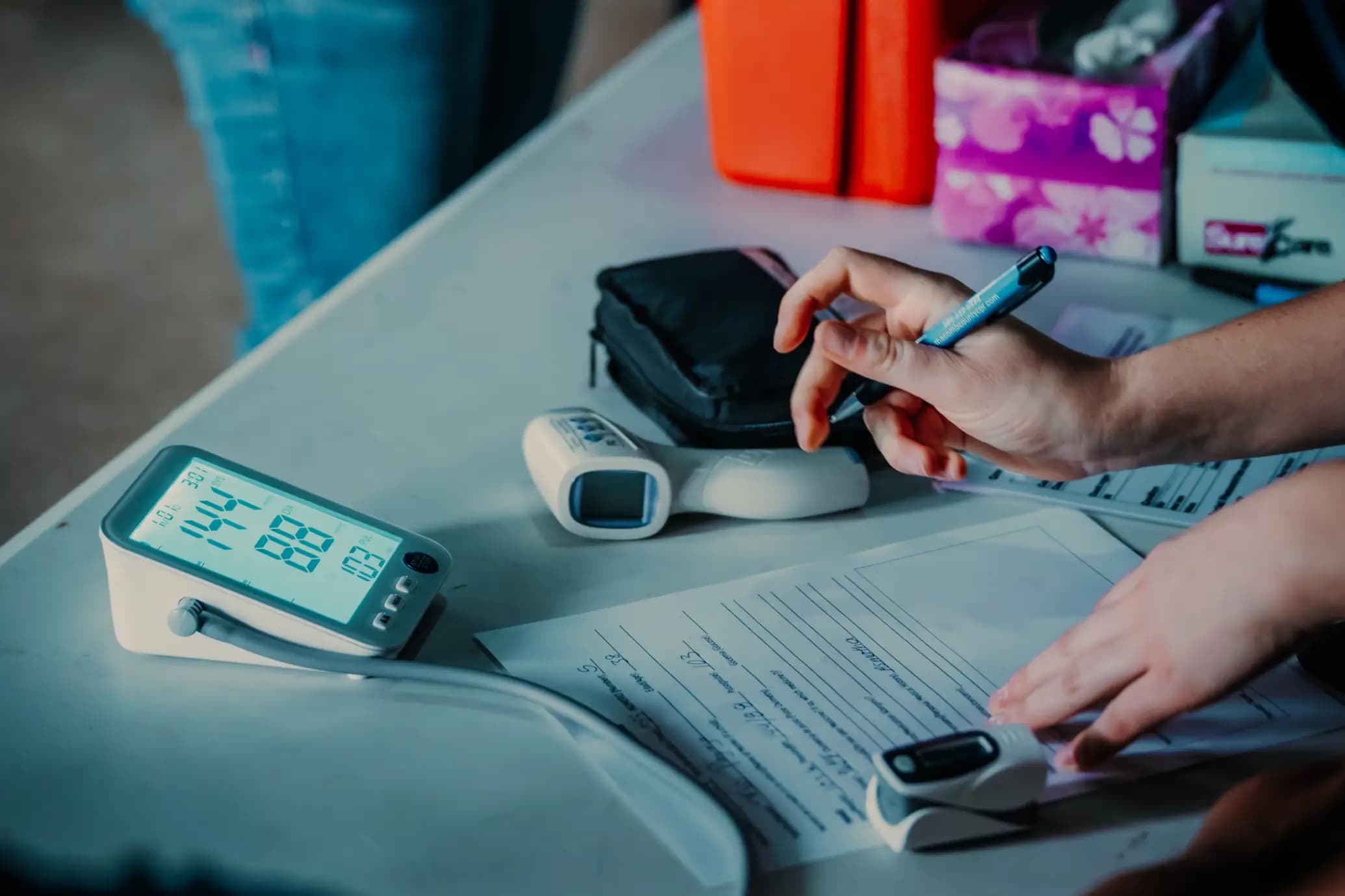 a close up of someone assessing a blood pressure read out