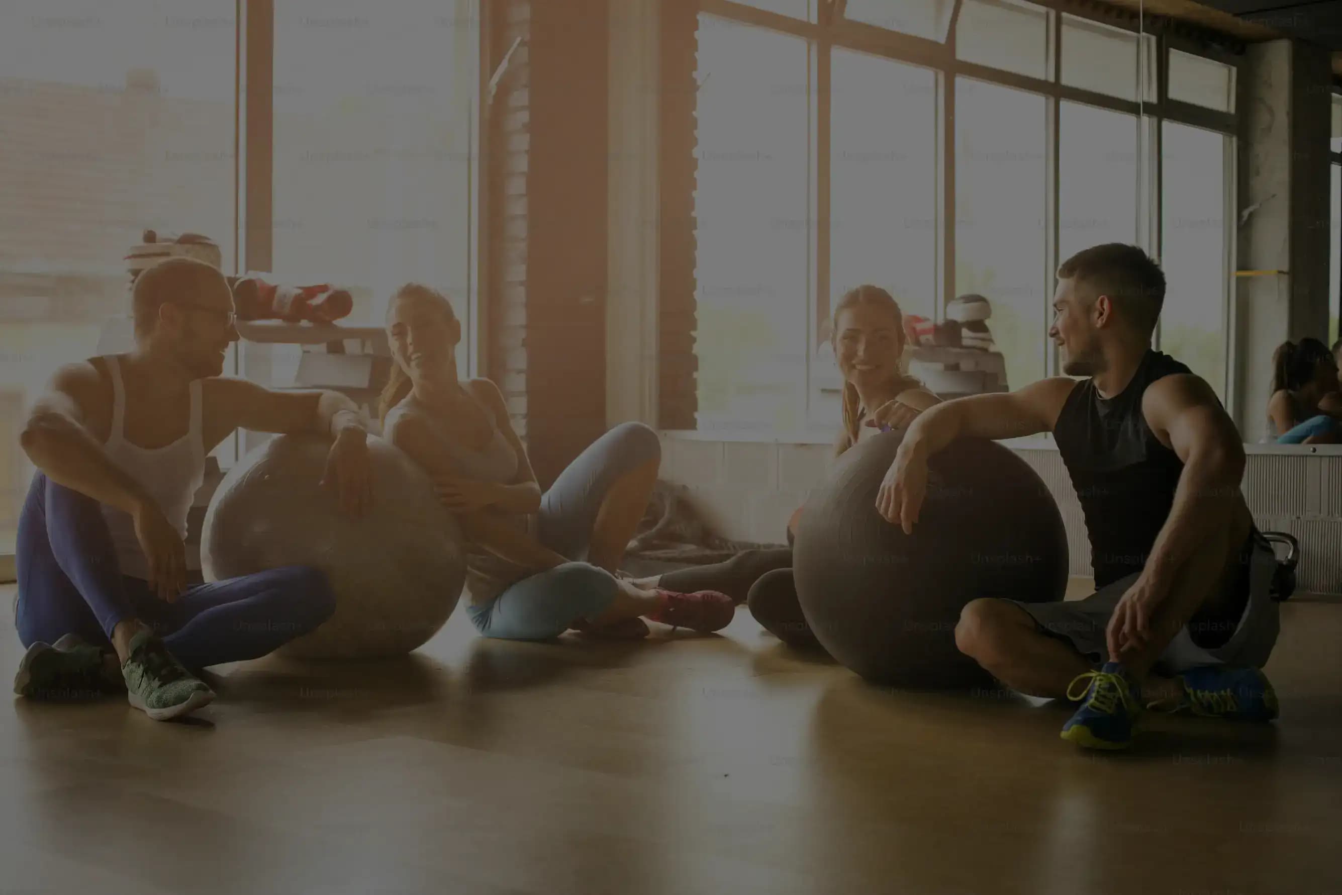 an exercise class in the middle of a conversation