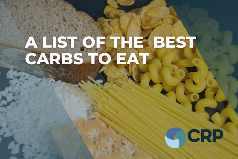 Photo of rice, bread and pasta with the caption "a list of the best carbs to eat"